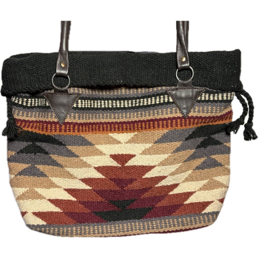 Vtg 90s El Paso Saddleblanket Co Southwestern Aztec Wool Tote Bag Shoulder Purse